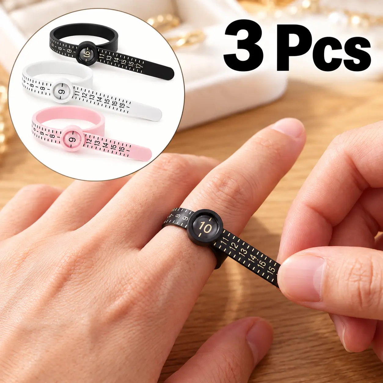 3 Pcs PVC Plastic Handheld Ruler Ring Sizer Gauge - Portable Reusable Jewelry Adjuster with Built-in Magnifier Lens for Accurate Ring Size Measurement, Personal Use-YY