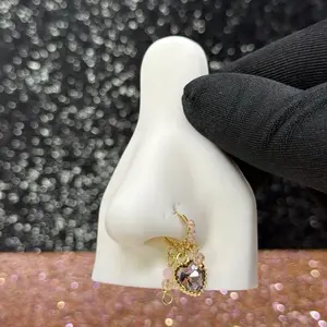 Heart Crystal Hoop Nose Ring with Heart-Shaped Design and Decorative Stones