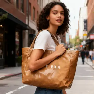 【USA Shipping】Large Tote Bag for Women Clear Plastic PVC Letter Printed Kraft Paper Hobo Bag with Handle for Work, Office, Casual. Tote Purses for Women, Christmas Gift Ideas