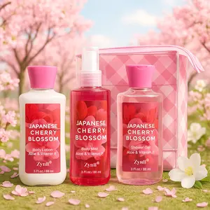 Zynii Scented Cherry Blossom Trio Japanese Cherry Blossom Fragrance Soothing Fragrance, Silky Smooth Texture Long-Lasting Fragrance Skin-Softening High-Foaming Cleansing Romantic Ambiance Luxury & Elegant Valentine’s Day Romantic Gift