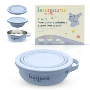 HANARA 2-in-1 Insulated Dog Bowl with Collapsible Lid – 30oz + 20oz, Non-Slip, Leakproof, Travel-Ready