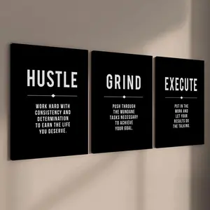 Wooden Framed Canvas Painting, 3 Counts/set Inspirational Letter Pattern Wall Art, Wall Decor for Home Living Room Bedroom Office