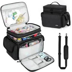 Sewing Supplies Organizer(10.5 x 8 x 9inch),-Layer Sewing Accessories Bag,Protable Travel Sewing Box Sewing Basket for Sewing Tools,Black(Bag Only)