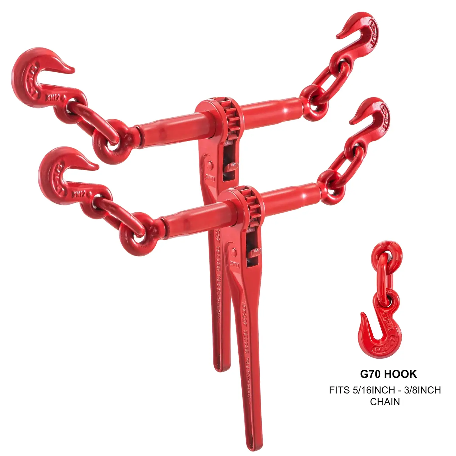 VEVOR 2-Pack in Red Chain Binder 5/16-3/8, Ratchet Load Binder 6600lbs Capacity, Ratchet Lever Binder w/ G70 Hooks, Adjustable Length, Ratchet Chain Binder for Tie Down, Hauling, Towing