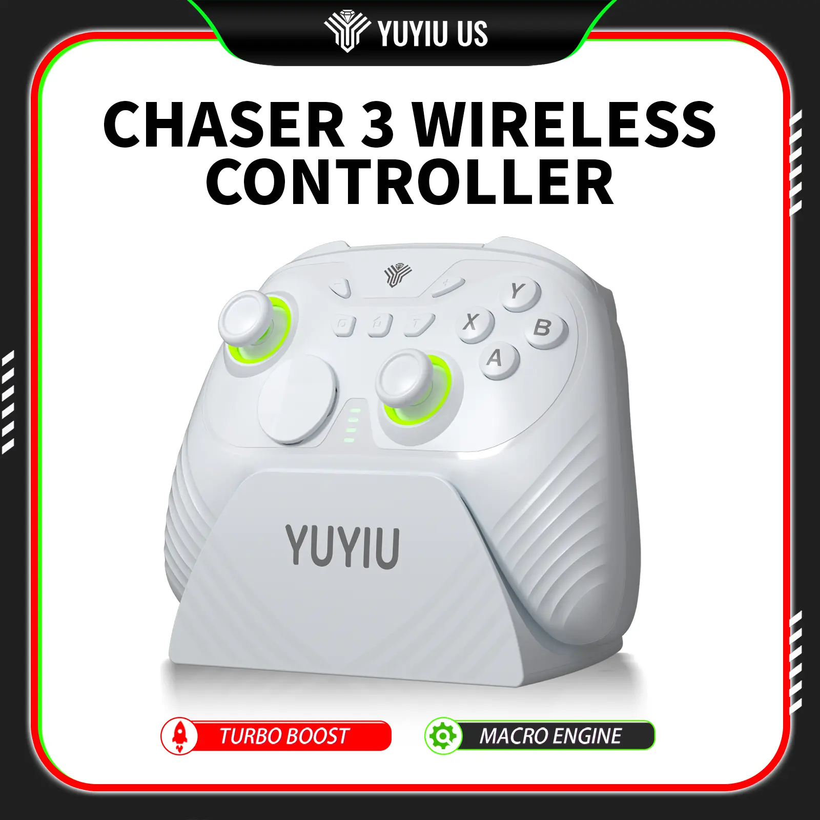 YUYIU Wind Chaser 3 Wireless Controller, Pro Gamepad for PC/Switch/Android, Hall Effect Joysticks with V3.0 Deadzone, Dual-Stage Triggers (Hall Linear/Micro-Switch), Macro & Turbo, Charging Dock, Dual Vibration, Replaceable D-Pad, 1000Hz Response