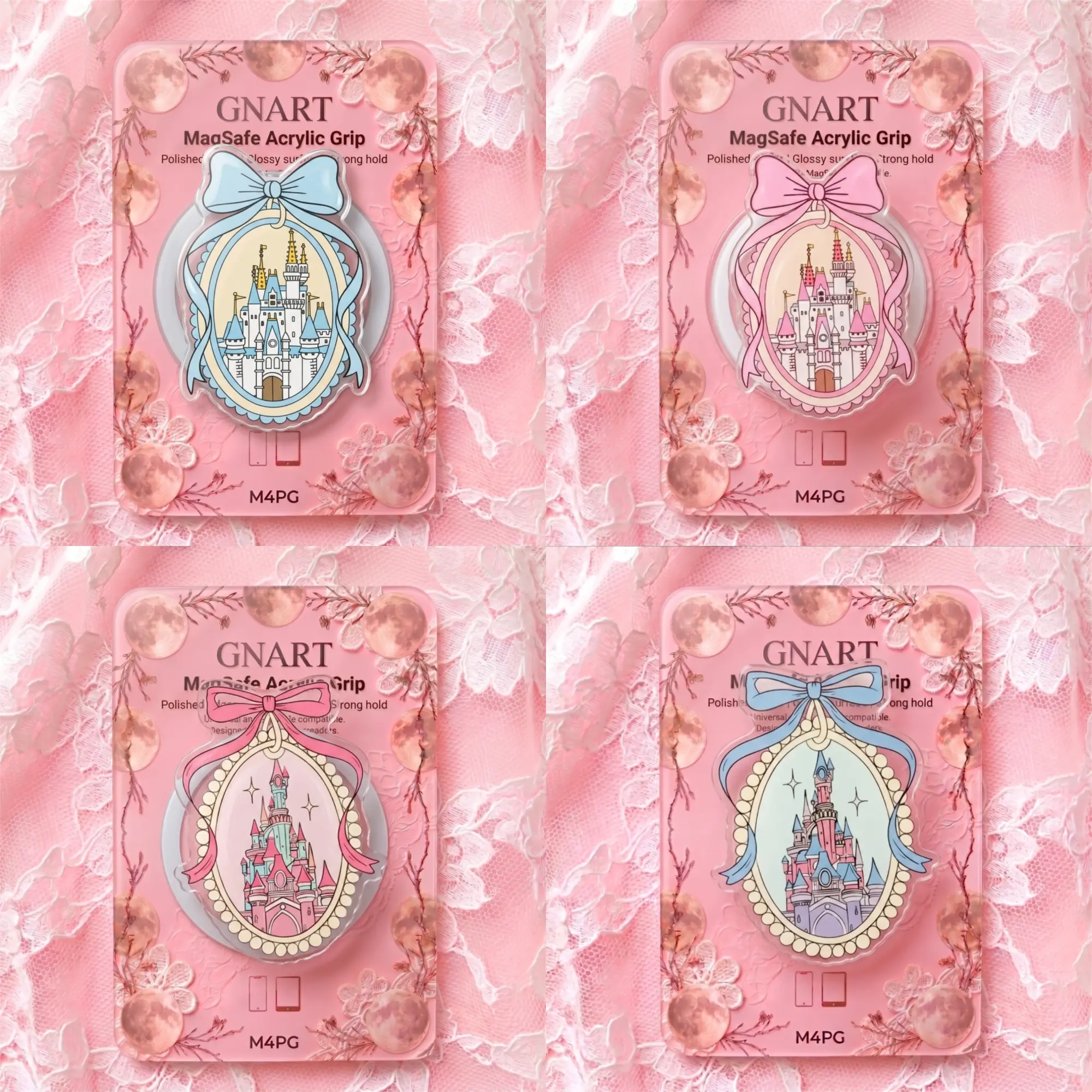 Fairytale Castle Acrylic Phone Grip - MagSafe Compatible Magnetic Holder - Cute Coquette Ribbon Bow Princess Stand Ring - Magical Kingdom Gift