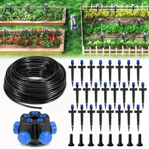 100FT Garden Watering System, Automatic Drip Irrigation Kits for Raised Beds, 5-Way Connector for Efficient Plant Care