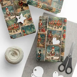 Vintage Nutcracker Gift Wrapping Paper | Retro Christmas Gift Wrap w/ Classic Nutcracker Theme | Holiday Nutcracker Patterned Wrapping Paper