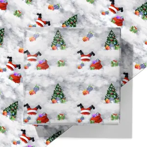 Christmas Wrapping Paper - White Xmas Gift Wrap with Funny Santa Claus, Snowflakes & Christmas tree Design - for Kids & Adults Gift Wrapping - 40×28 Inches, 4 Jumbo Sheets,Easy to Store