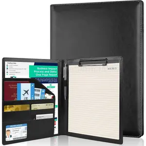 Clipboard Padfolio with Storage Pocket,Clipboard Folder Portfolio Organizer,360  Foldable Clipboards with Refillable Notepad,Faux Leather Padfolio Organizer for Office School Supplies-Dark Black