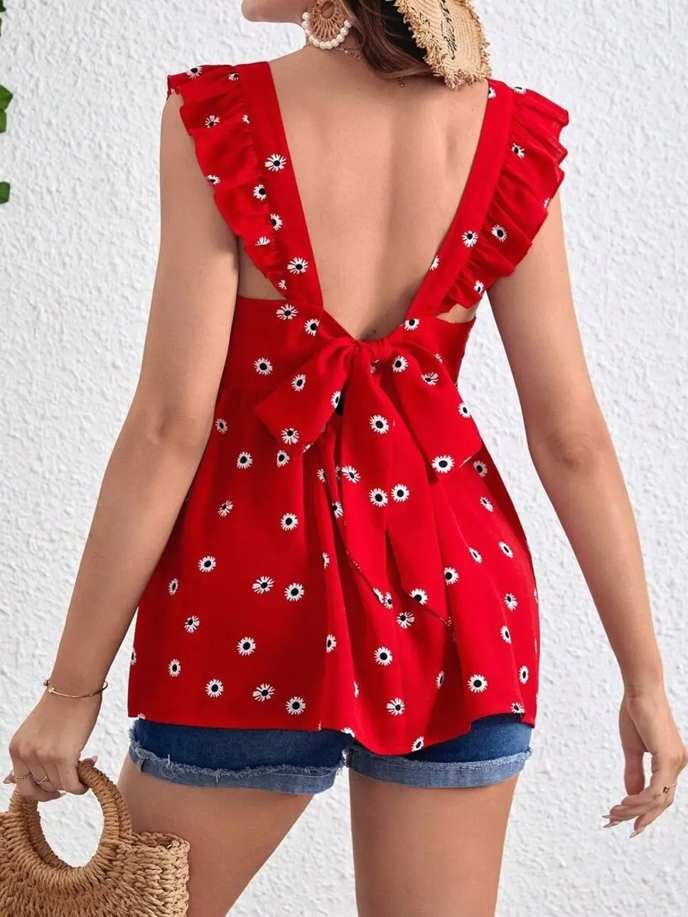 Maternity Daisy Blouse - Tie Back Flounce Sleeve Ruffle Hem Top for Women