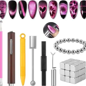 6 in 1 Cat Eye Nail Magnet Tool Set, 6PCS Heart Magnet with Y-Shaped Guide for Cat Eye Gel Polish, Magnetic Nail Art Tool for Stunning Cat Eye Effect, DIY Manicure Kit