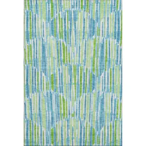 HomeRoots 662278 3x5 ft. Aqua, Green & Ivory Abstract Machine-Washable Machine-Made Rectangle Area Rug with UV Protection, Machine-Washable Area Rugs