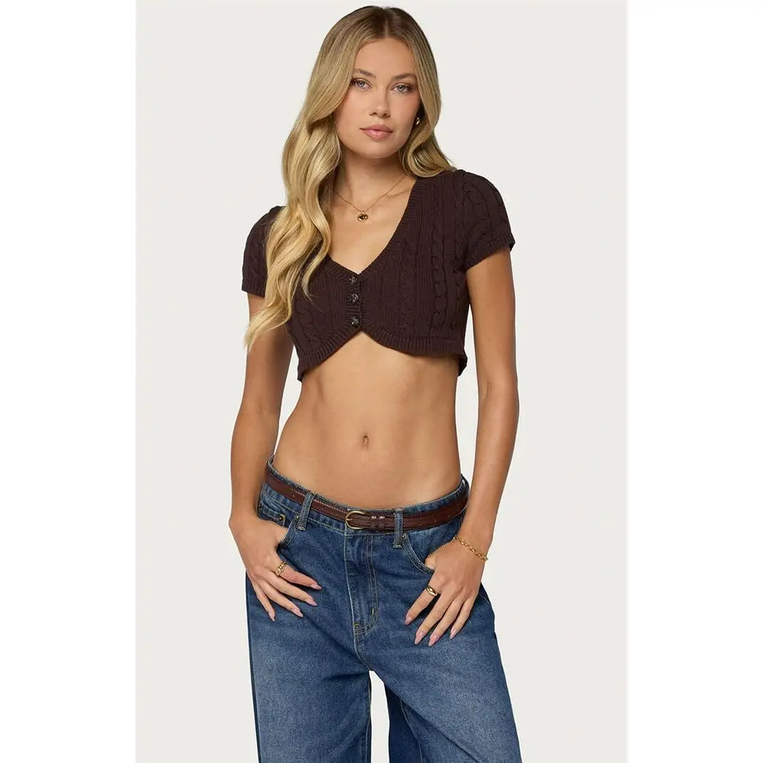 Edikted Women's Zila Cropped Cable Knit Top