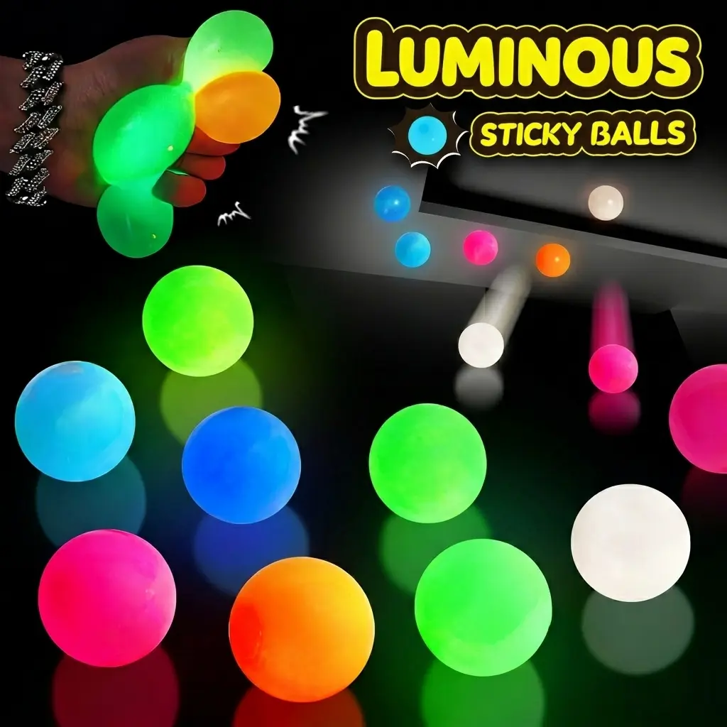 1.8 inches each Light-Up Plastic Ball Shape Sorter Fidget Toy Set - 4 Balls, Glow-in-Dark Sports Target Kit with Glow-Stick Targets, Freefall Fidget, Static Cling Film, Tape, Storage Box, Unisex Ages 6+, Stress Relief, Family Playtime, Fun Birthday Gift