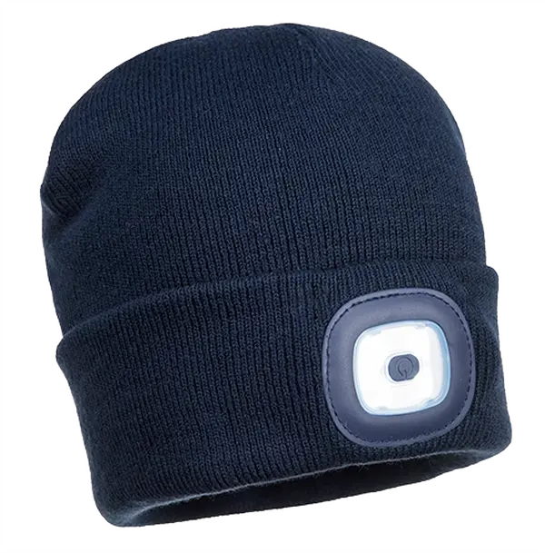 Portwest Unisex Acrylic Workwear Beanie Hat with Removable, Rechargeable 150 Lumen LED Light, USB Charge, Led Front
