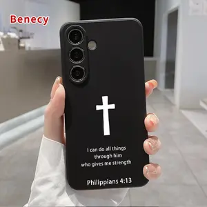 Pure Cross Pattern Straight Edge Phone Case Compatible with SAMSUNG Galaxy S23 Ultra S24 Plus S25 S22+ Shockproof Non Slip Military-Grade Protection Liquid Silicone Cover Smartphone Casing