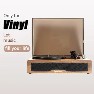 Myvision Vintage Wood Rechargeable 3-Speed (33-1/3, 45, 78 RPM) Bluetooth Portable Turntable with Stereo Speakers, RCA Line Out, AUX In, Headphone Jack, Compatible with 7/10/12-Inch Records, Bedroom Audio Accessory