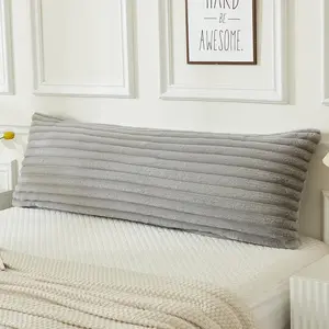 Faux  Fluffy  Pillow Cover Luxury Striped Plush Decorative  Pillowcase, Ultra Soft and Cozy Zipper Closure 21 x 54 Inches, Light Grey