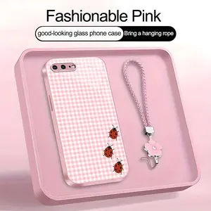 Cute Ladybug Phone Case – Polka Dot & Gingham Aesthetic Bug Art Cover for iPhone 8 Plus | Kawaii Red Ladybird Pattern Case, Soft Girly Cottagecore Gift for Her—975