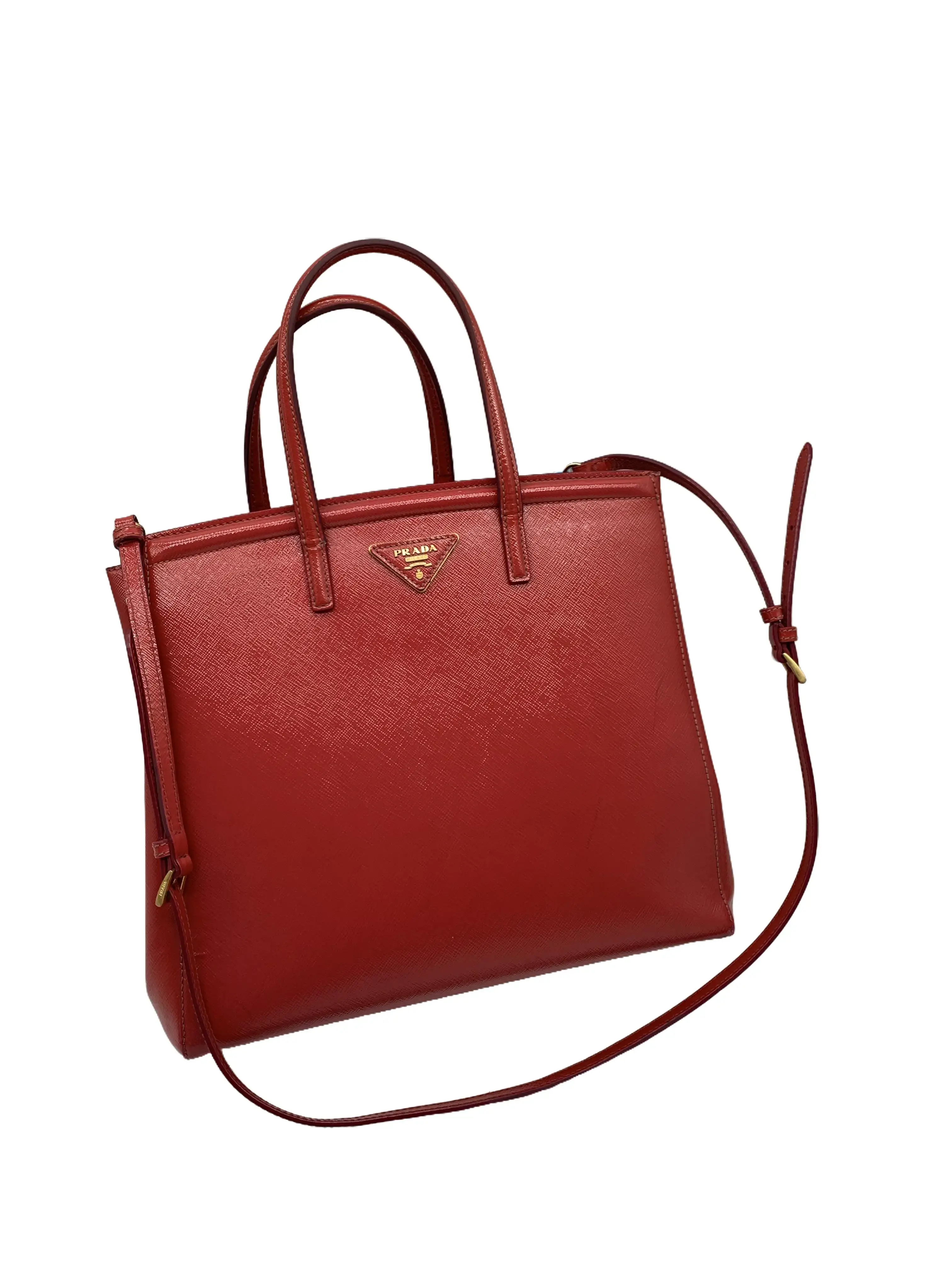 Pre-owned PRADA Red Saffiano Leather Tote Bag/WJ07713005/3005