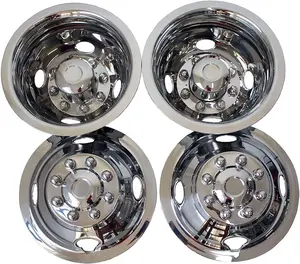 16 Inch Stainless Steel Wheel Simulator Full Kits, 8 Lug, Polished Surface, Snap-on Wheel Simulators Compatible with 1974-2000 Chevy GMC 3500, 1974-1998 Ford F350, 2008-2021 Ford E350/E450 Van, 1974-1999 Dodge Ram 3500