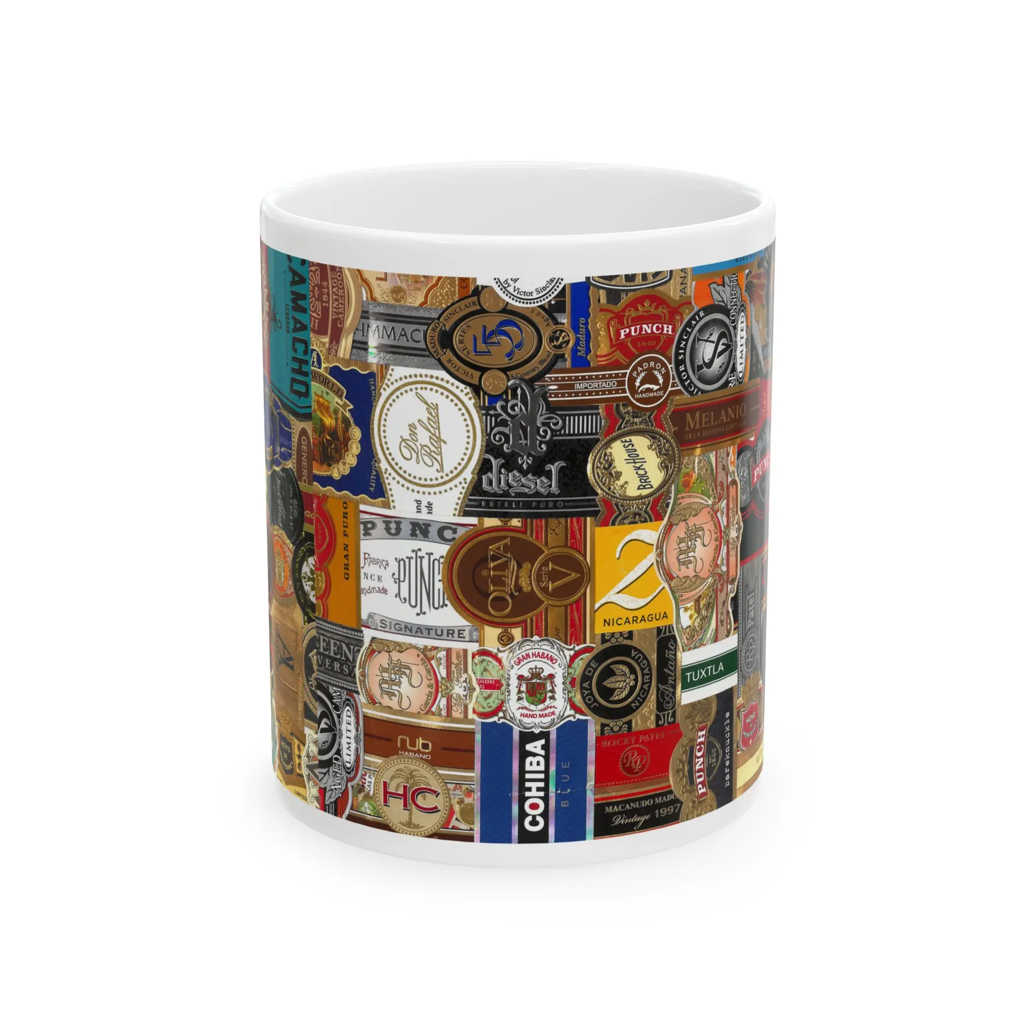 Aficionado Coffee Mug | Smoker Gifts | Bands Collage Ceramic Cup | 11oz & 15oz Sizes