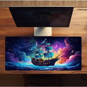 COSMIC SAILS DESKMAT - outer space pirate mousepad for pc gaming and desk setup - home office accessories - ocean sea and stars