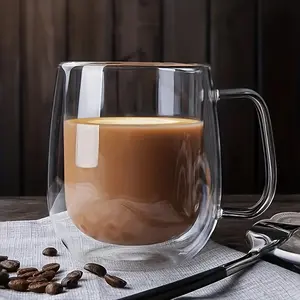 4-6 double layered coffee cups - Handmade mugs with handles - Transparent double layered borosilicate glass cups - Double insulated cups - Large juice cups - Water cups - Festival gifts - Festival accessories - Latte - Ice cream glass cups - Cappuccino