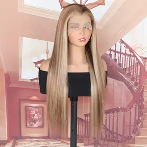 Lovestory Lilian Light Brown Highlights Color Synthetic Lace Front Wig Long Straight Hair Heat Resistant Glueless Lace Front Wig for Women