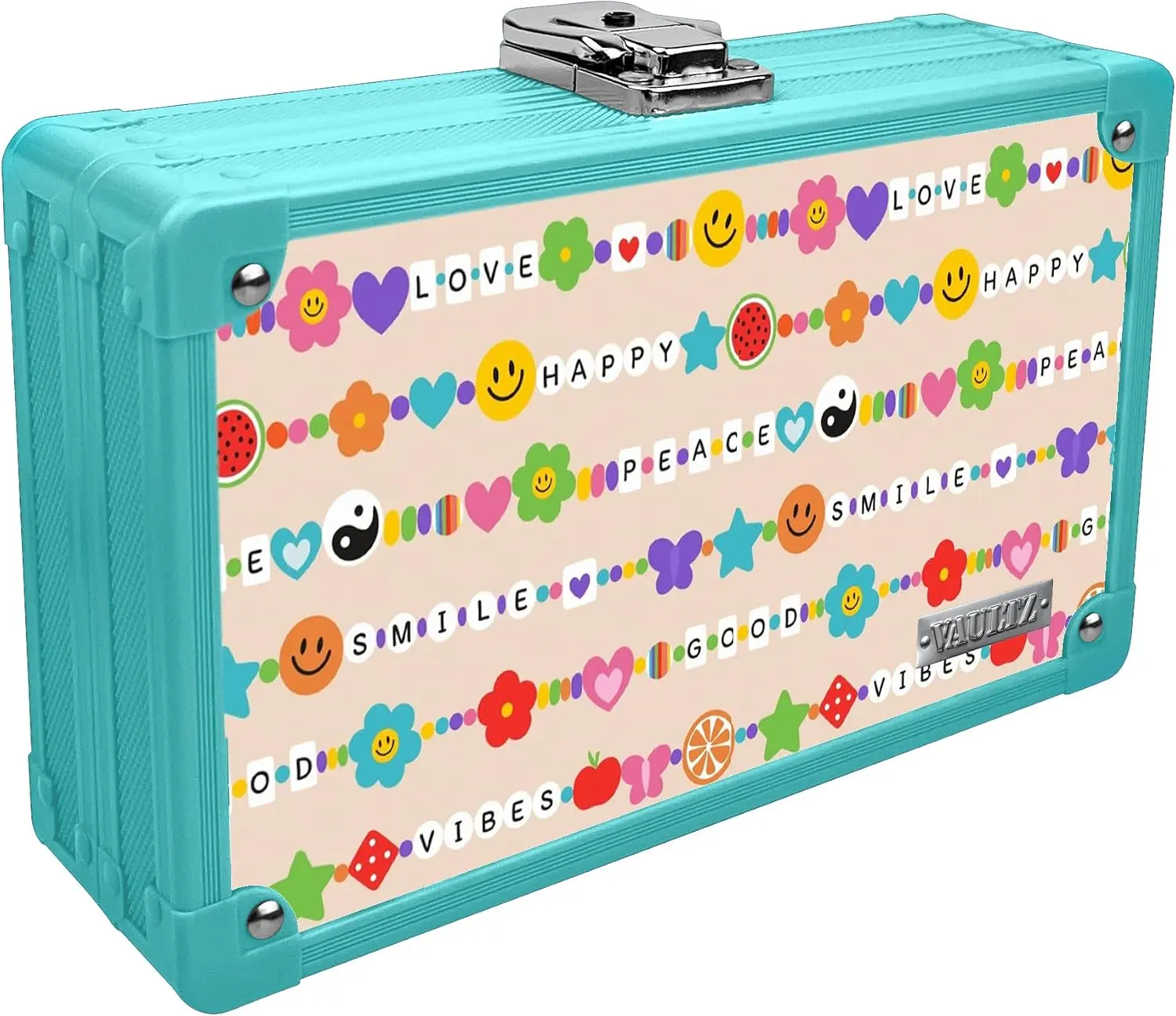 Vaultz Locking Pencil Box, Happy Face Design, Key Lock, Mesh Pocket | Elastic Pencil Band and Organized Mesh Pocket Interior Keep Supplies Secure, Durable Build for Everyday School Use
