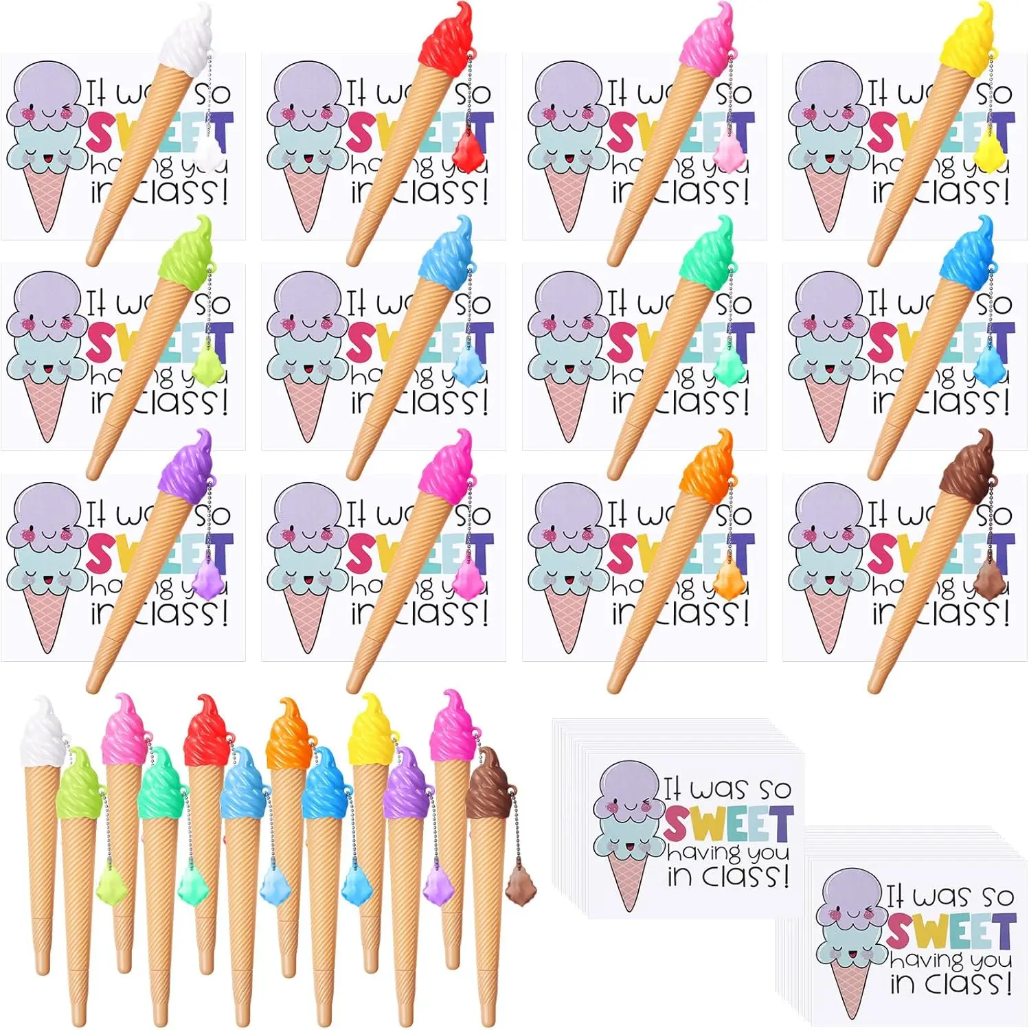 24/28 Sets Classroom Rewards for Students Ice Cream Party Favors Goodie Bag Fillers Ice Cream Pens and Cards Party Gifts for Elementary and Preschool Kids First Day of School Graduation Birthday Party