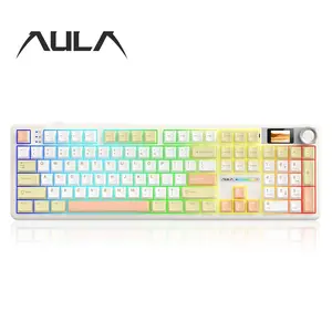 AULA F108 PRO three-mode mechanical gaming keyboard, high-definition smart screen, multi-function knob, 15 kinds of RGB lighting effects, all-key hot plug, compatible with Windows/mac/IOS system connection, high value.