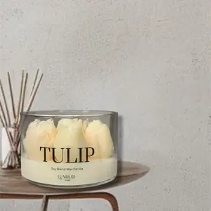 Lumiere Tulip Theme Scented Soy Blend Wax Candle 24oz for Home Decor Paraffin-Free Non-Toxic