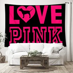 1PC Large Pink Heart Dog Tapestry Pink Wall Art Tapestry for Bedroom,Living Room, Home Bedroom Decor or Room Decor Extra Large 59x79inch Polyester Wall Hanging Tapestry with Free Installation Package Decor As Best Gift for Valentine's Day and Friends