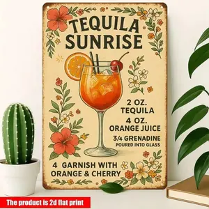 Aluminum Vintage Wall Decor for Kitchen Bar Home Pub Retro Metal Sign Art Deco Tequila Sunrise Cocktail Theme Party
