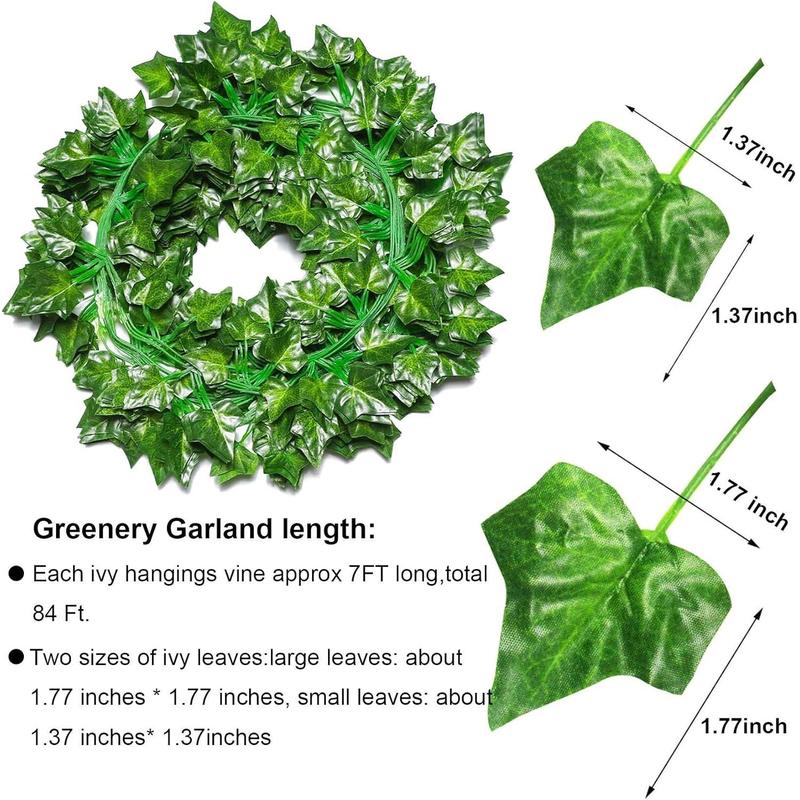 84Ft 12 Pack Artificial Ivy Leaf Plants Vine with 80 LED String Light,Green Vines Garland, Hanging for Home Kitchen Office Wedding Wall Décor
