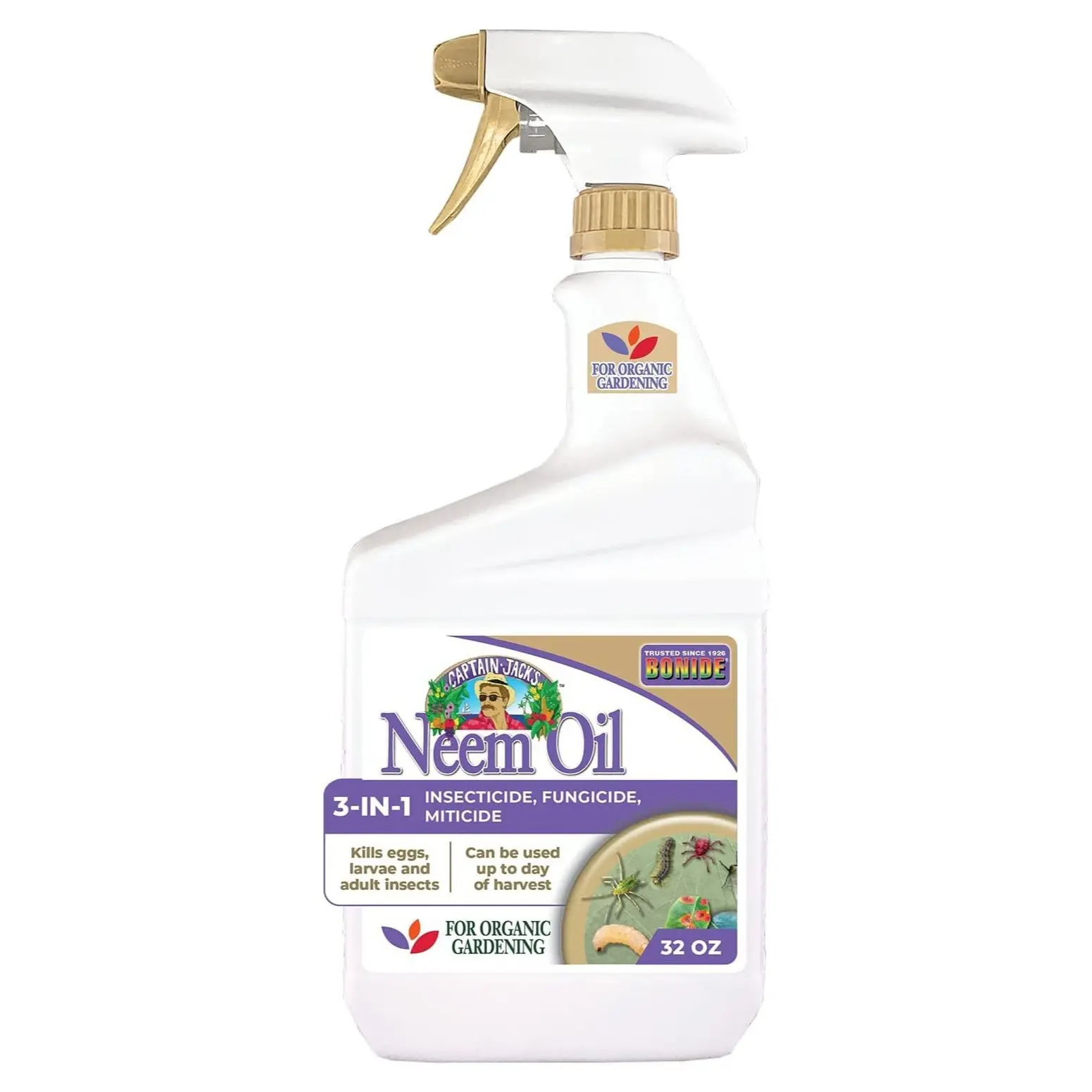 Bonide Captain Jack's Neem Oil, 32 oz Ready-to-Use Spray, Multi-Purpose Fungicide, Insecticide and Miticide for Organic Gardening