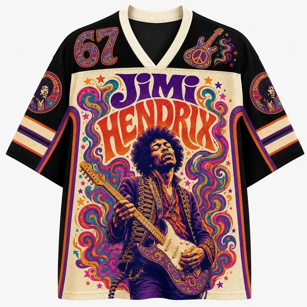 Jimi Hendrix Jersey Shirt, Legendary Rock Guitar Icon Graphic Jersey, Vintage Music Fan Apparel FHN