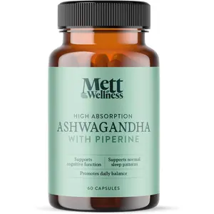 Mett Wellness Ashwagandha with Piperine | 60 Capsules | Supports Brain Function, Energy & Immune Function | Helps Encourage a Sense of Restfulness
