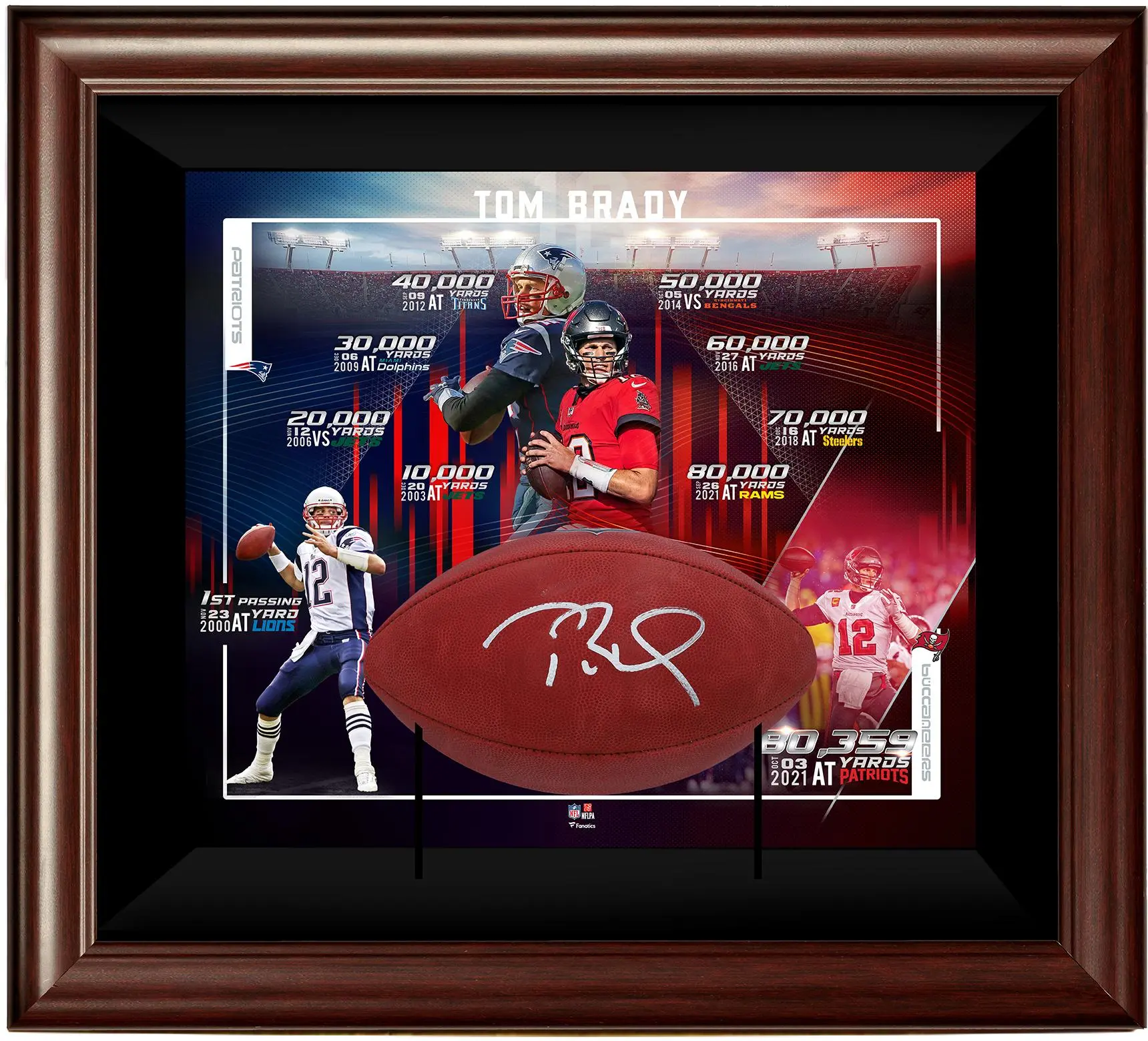 Tom Brady Tampa Bay Buccaneers Framed 28" x 25" x 8" NFL All Time Passing Yards Record Shadowbox with Autographed Duke Pro Football - Fanatics Authentic Certified
