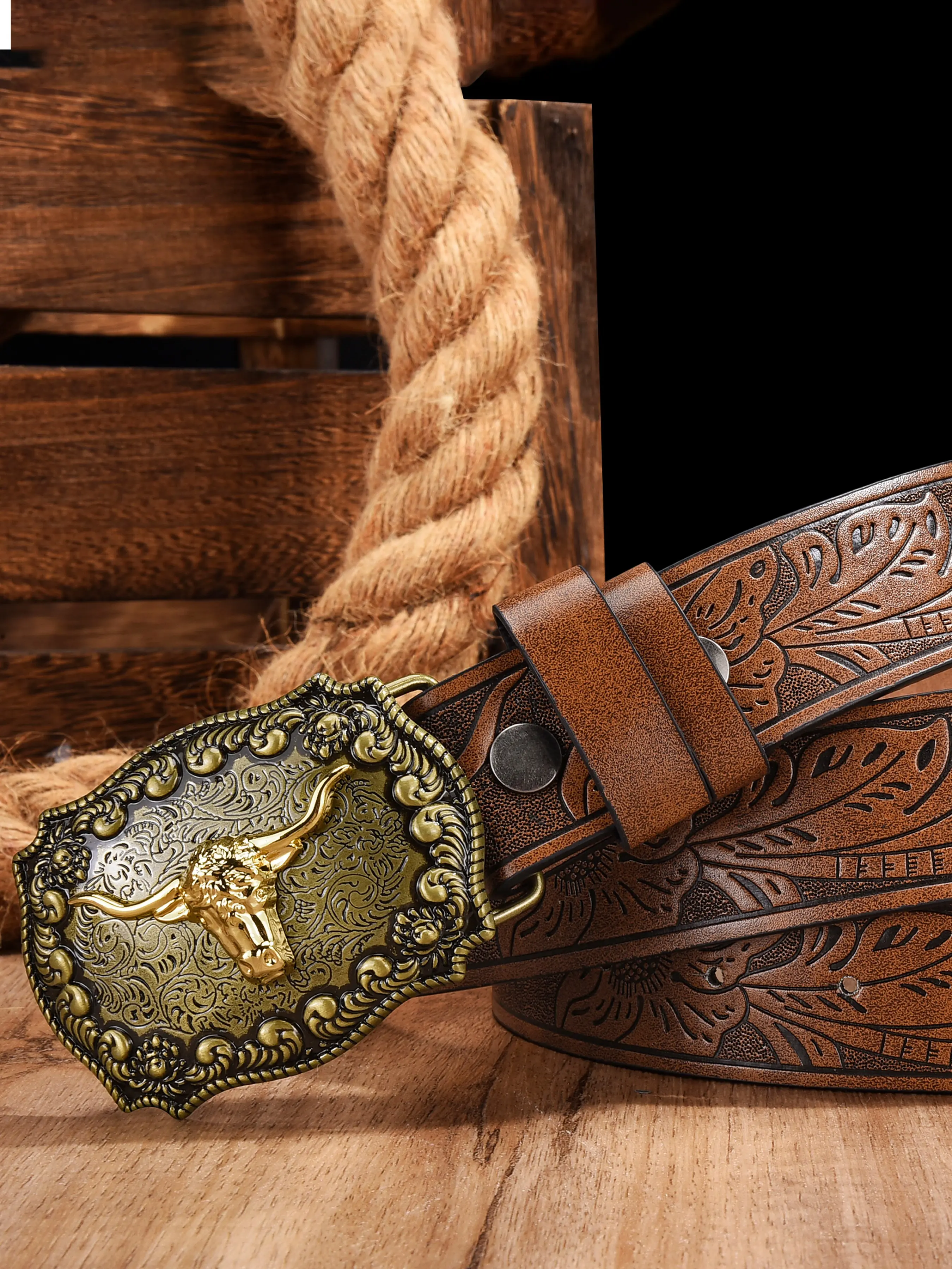 Unisex Vintage Western PU Leather Belt, Animal Print Floral Embossed, Fashionable Versatile Waistband for Jeans and Dresses, Stylish Belts, All-Season Wear Western Concho Belts, Western Style Belt