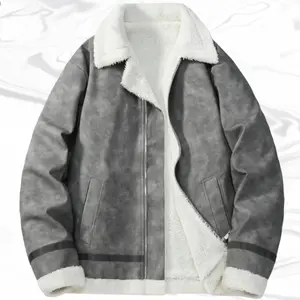 A men's collar jacket with a white faux lamb fleece interior, featuring a retro casual style that is warm and comfortable. The collar design helps to enhance the neckline while providing some warmth on slightly cooler days.