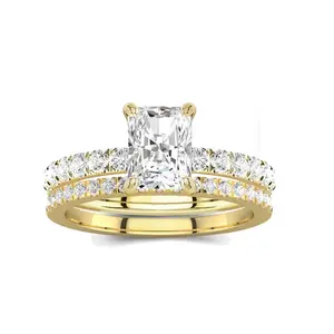 VOWSERING Luxury Wedding Ring Set for Women 1CT Square AAAAA CZ Yellow Gold Plated Engagement Ring & Band with Ring Box