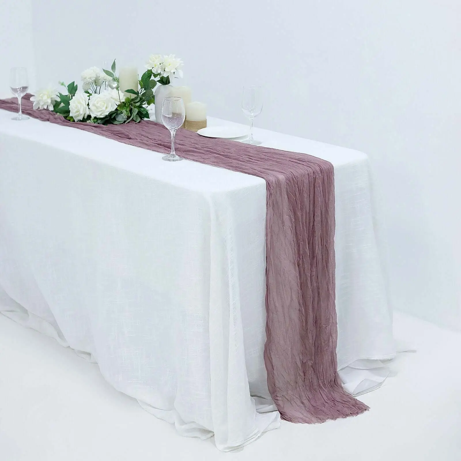 Gauze Cheesecloth Table Runner, 10ft Violet Amethyst - Decorative Home Room Decor with Intentional Wrinkle/Fold Texture, Modern Patchwork Table Linen, Hand Wash Only Rustic Boho Party Supplies
