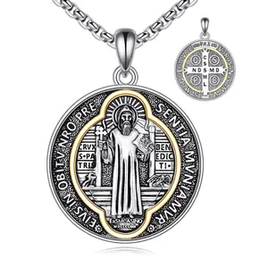 Saint Benedict Necklace 925 Sterling Silver Patron Saint Medals Necklace Amulet Pendant Jewelry Gifts for Men Women TikTokShopBlackFriday