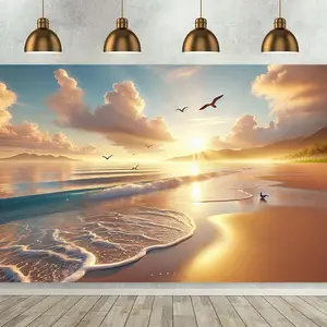 1pc Sunlit Beach Scene Backdrop Banner - 243.84x182.88cm Polyester Wall Covering, No Electricity Needed, Vibrant Ocean & Sandy Shore Design for Living Room, Bedroom, Office, Outdoor Decor, Part
