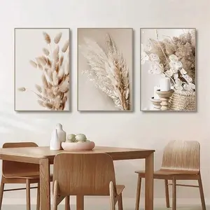 3pcs/set Unframed Beige Pampas Grass Bohemia Posters Canvas Painting Leaf Reed Wall Art Print Botanic Poster Nordic Wall Pictures Modern Home Decoration Home Decoration