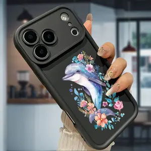 Floral Dolphin Watercolor Print Phone case for iPhone 17 Air 16 15 16e 14 13 12 11 Pro Max Plus X XS Full Body Protection Shockproof Soft Silicone Cover Holiday gifts Mother's Day gift