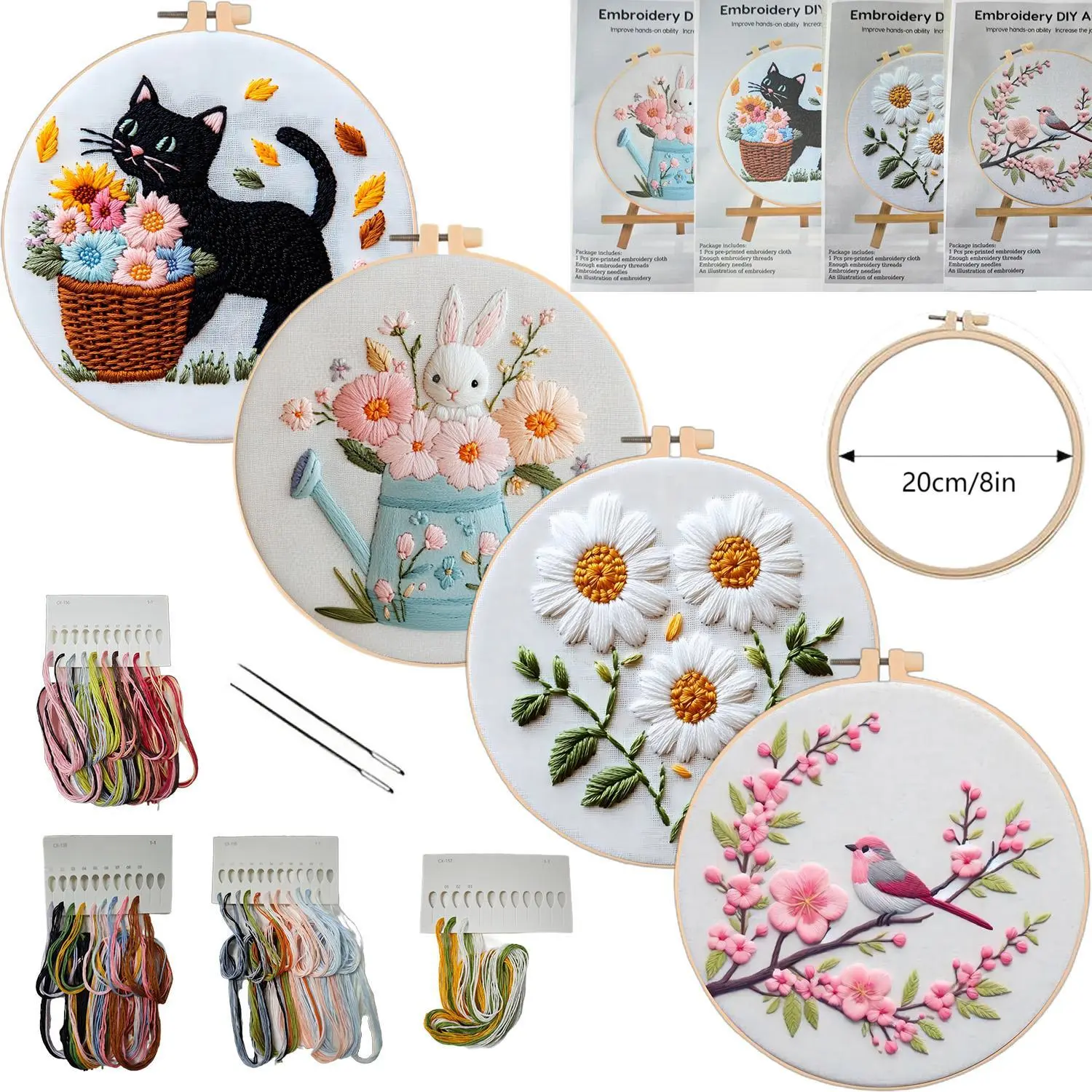 Beginner-Friendly Animal Embroidery Kit with Floral Motifs and Faux Fur Texture, DIY Cross Stitch Project with English Guide for Home Decor
